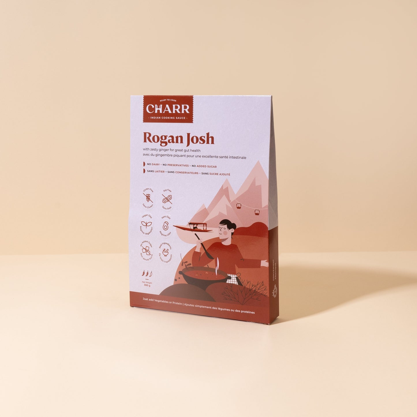 Box of Charr Rogan Josh on a beige background