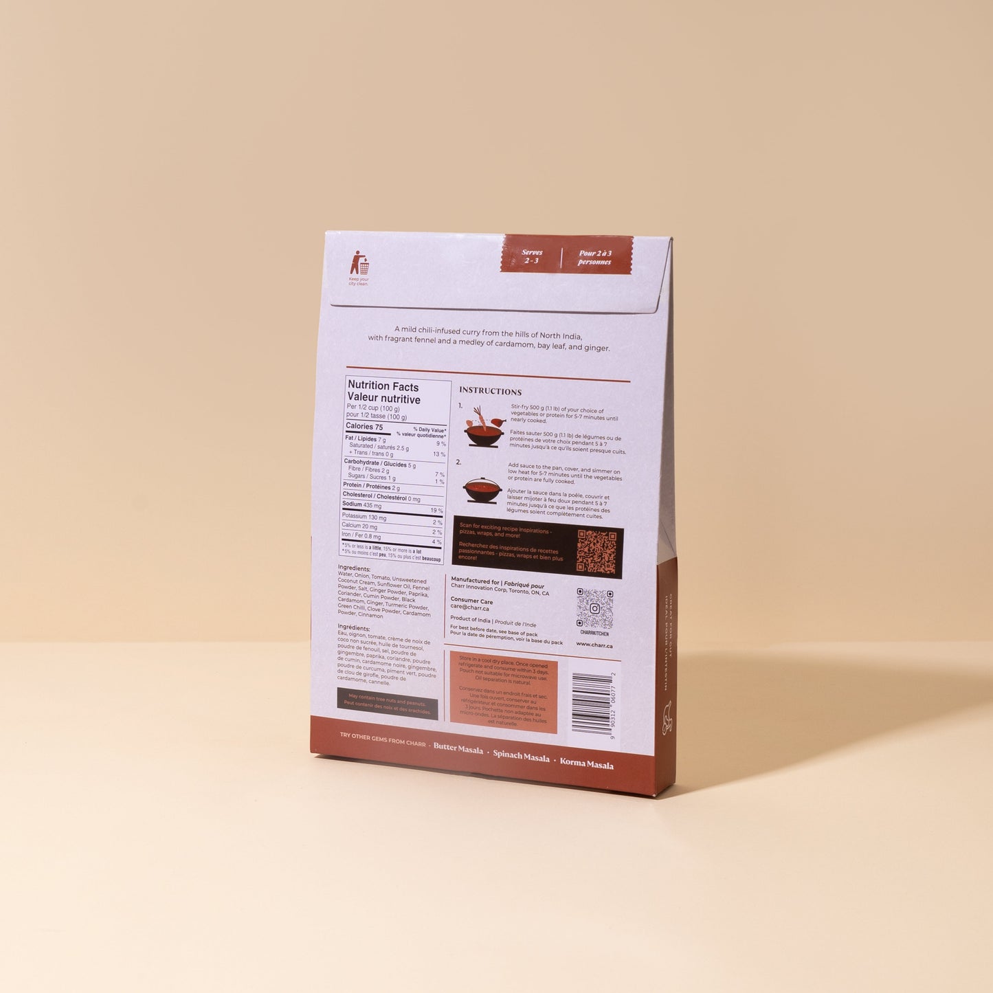 Back view of a product packaging with text and graphics on a beige background